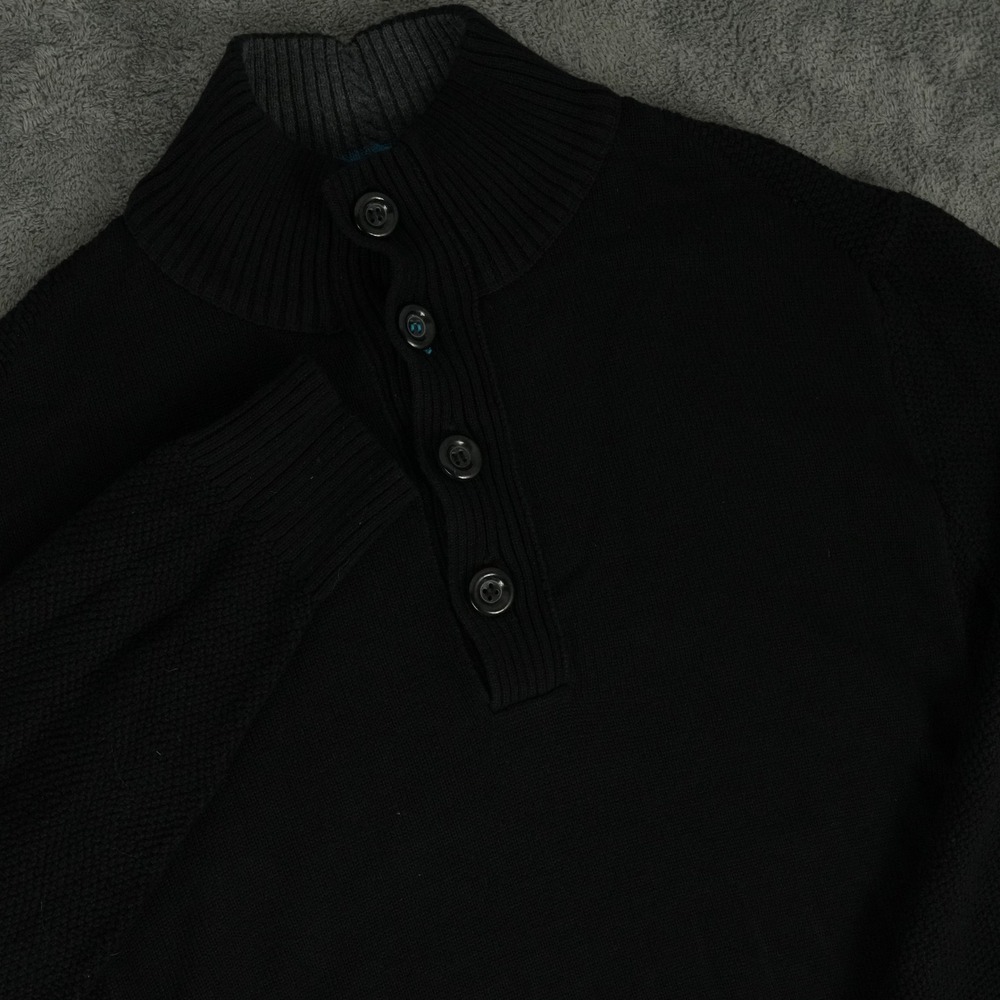 Carbon2Cobalt Sweater Mens XL Black 4 Button Mock Neck Cotton Textured Knit